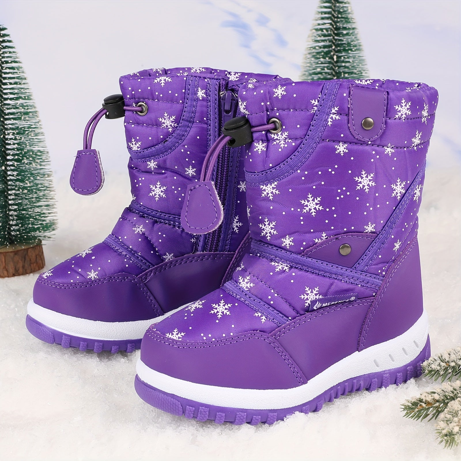Kids Winter Snow Boots for Boys and Girls with Fur Lining Non-Slip TPR Sole Hook-and-Loop Closure in Blue Purple Red