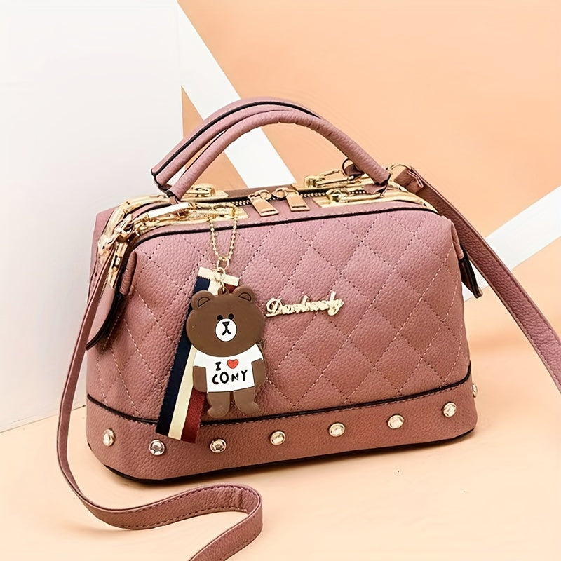 Small Crossbody Handbag with Rhombus Pattern PU Material for Women