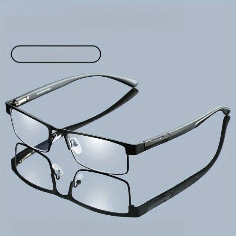 Men's Titanium Alloy Reading Glasses Square Frame Anti-Blue Light +1.0 to +4.0 Presbyopic