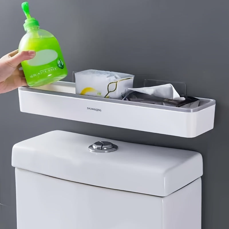 White and Gray Over-The-Toilet Bathroom Organizer Wall-Mounted Storage Shelf with 2 Compartments