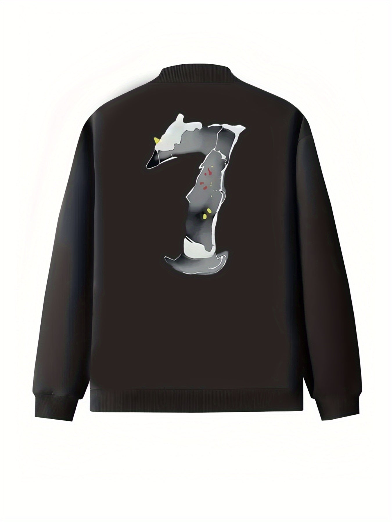 Plus Size Women's Casual Polyester Baseball Collar Jacket with Graphic Print Black