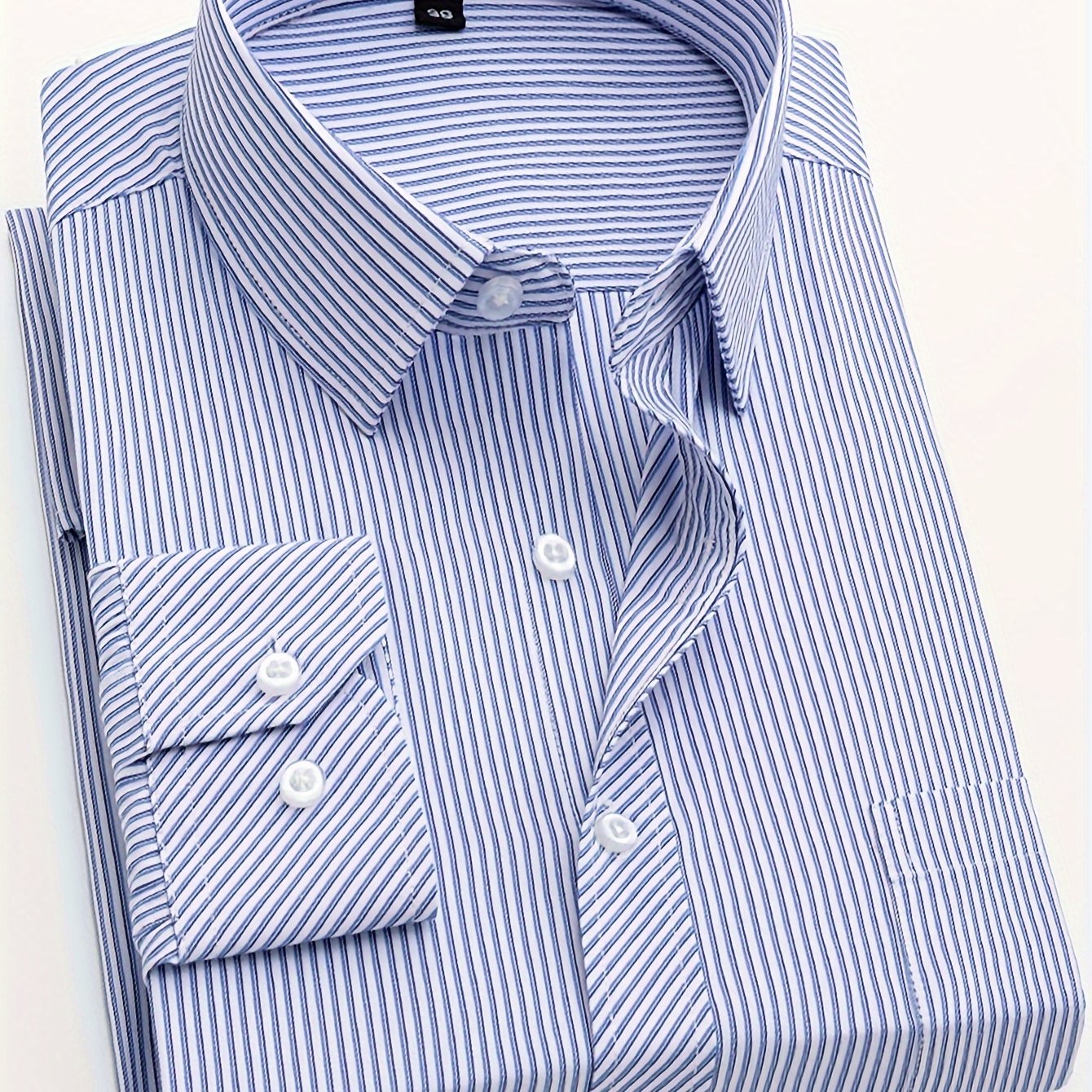 Men's Business Casual Long Sleeve Striped Shirt with Buttons and Lapel Collar