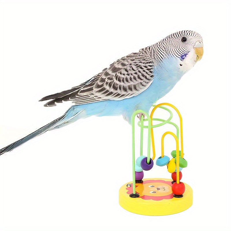 Colorful Wooden Parrot Bead Toy with Music for Birds and Educational Play