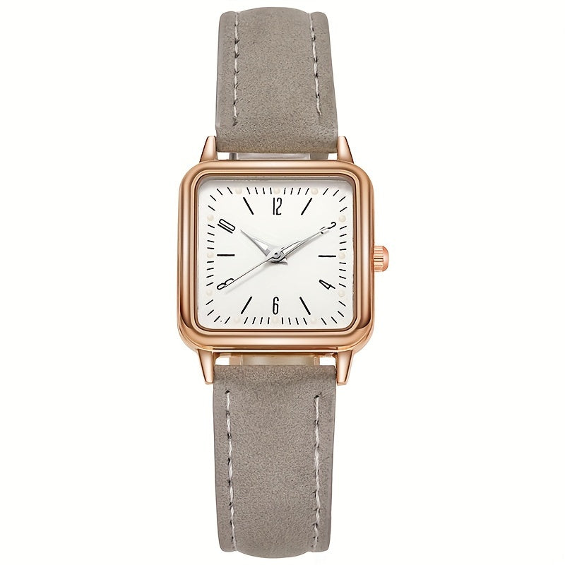 Women's Casual Square Quartz Watch with Luminous Dial and PU Leather Band
