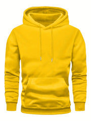 Men's Casual Hoodie with Hooded Collar, Polyester, Solid Color, Regular Fit