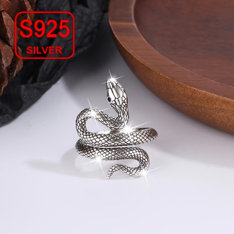 Ayollar uchun kumush ochiq uzuk, yozgi to'ylar uchun vintage serpantin dizayni bilan