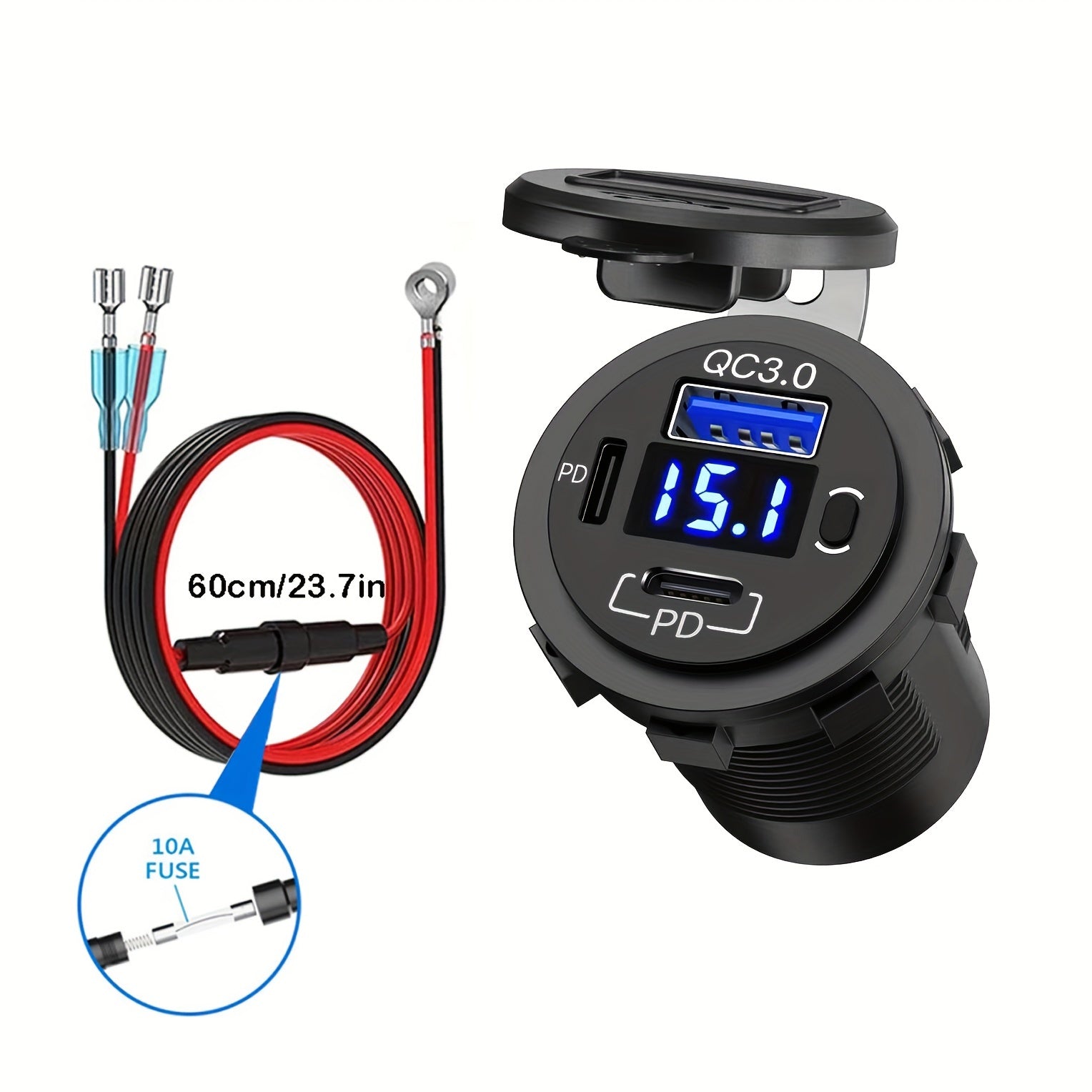 Fast Charging Car Charger USB Type-C QC3.0 Dual PD Ports LED Display