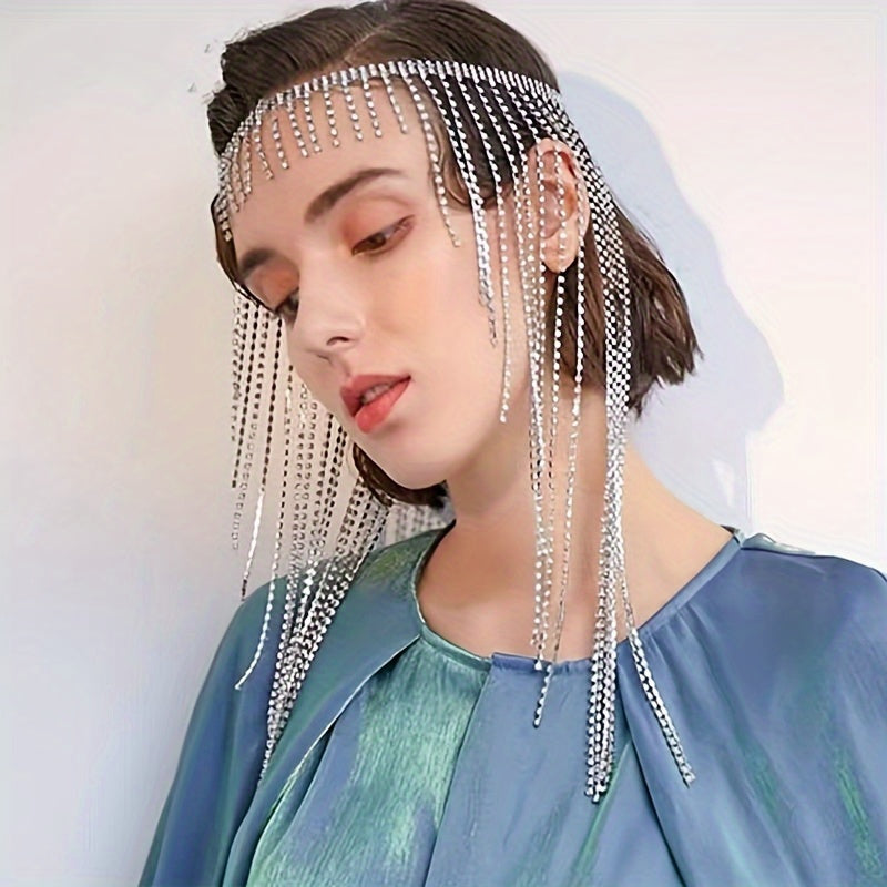 Women’s Retro Headband with Rhinestone Tassels Elastic Alloy Hair Accessory