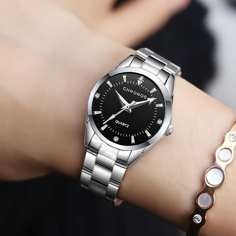 Women's Quartz Watch Stainless Steel Band Round Zinc Alloy Case Business Casual Gift