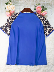 Ayollar uchun leopard bosma rang blokli qisqa ko'ylak, keng ko'lamli kundalik yozgi ko'ylak