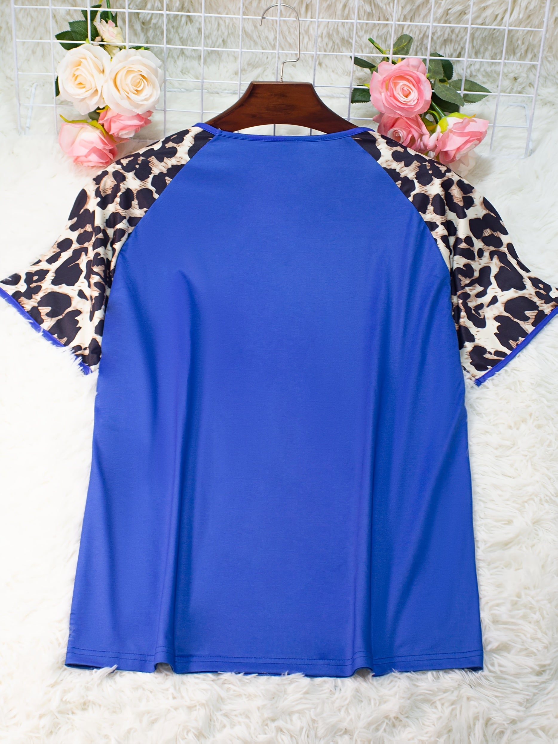 Women's Leopard Print Color Block Short Sleeve T-Shirt Plus Size Casual Summer