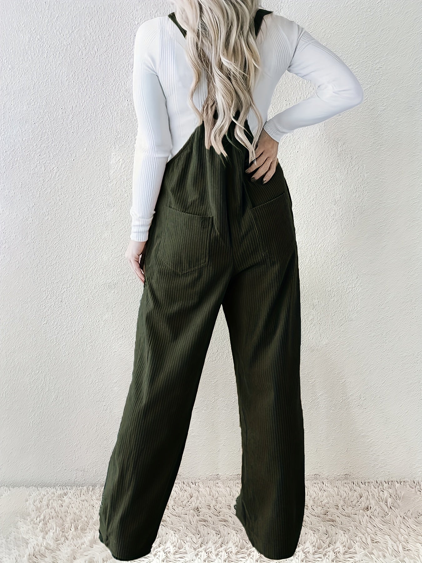 Mono de pana de talla grande con bolsillos para mujer, de poliéster, para otoño e invierno