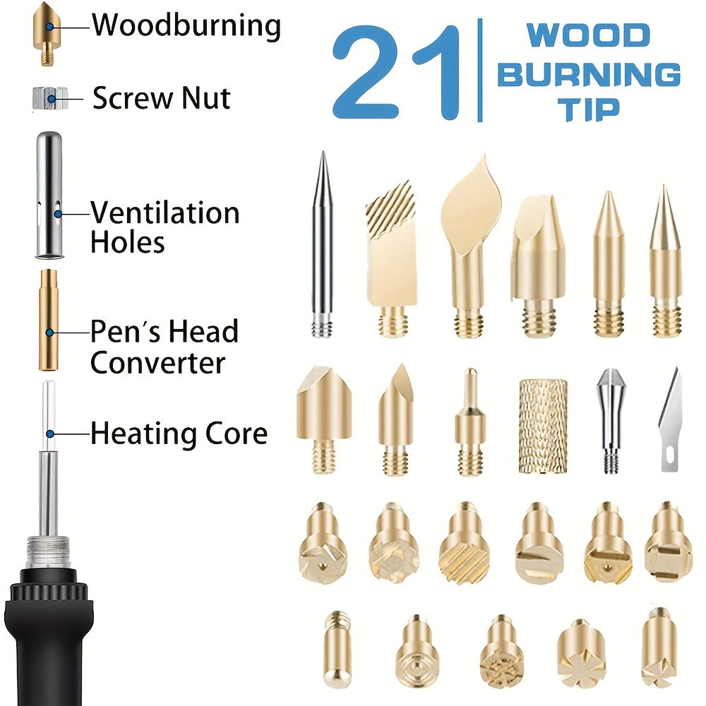 37-Piece Wood Burning Tool Kit for Beginners and Professionals with Adjustable Temperature and Metal Material