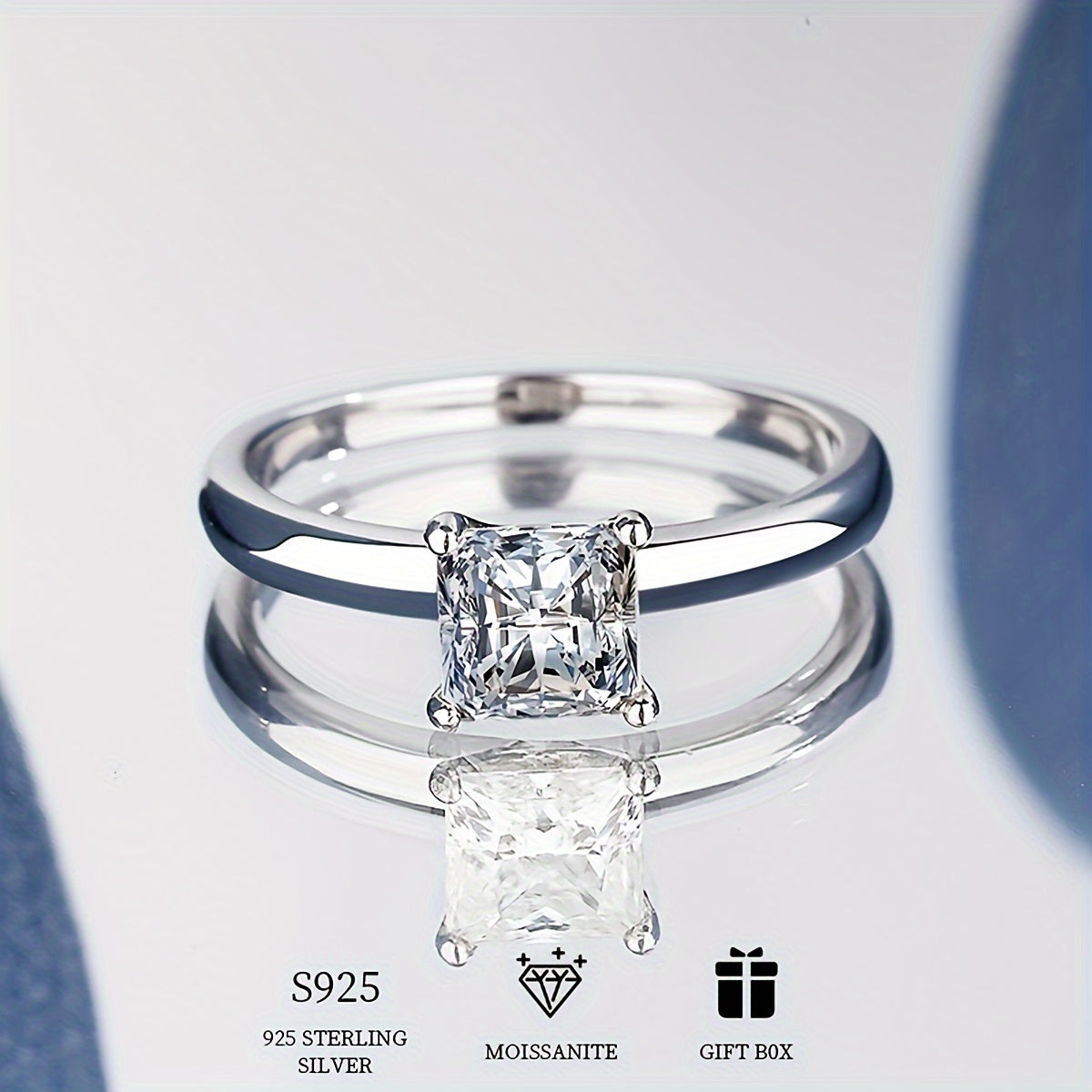 Кольцо для помолвки из стерлингового серебра с принцесским огранкой из моссанита, гипоаллергенное, в стиле бохо для ежедневного ношения и особых случаев