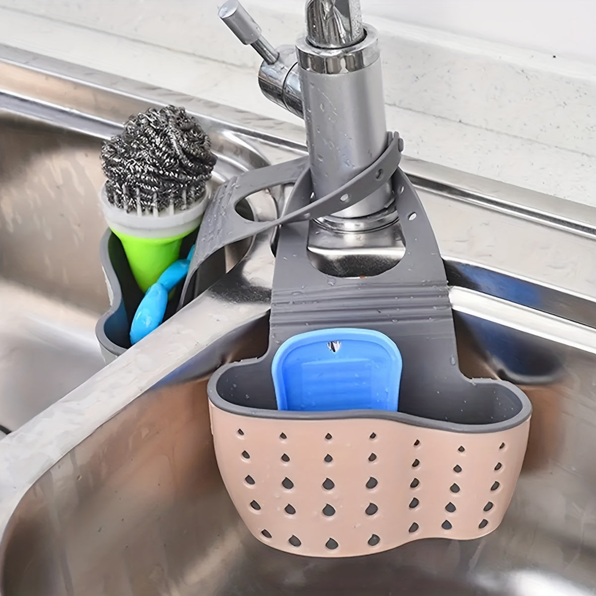 Multifunctional Kitchen Sink Drain Basket Rack Extendable Dish Drying Organizer