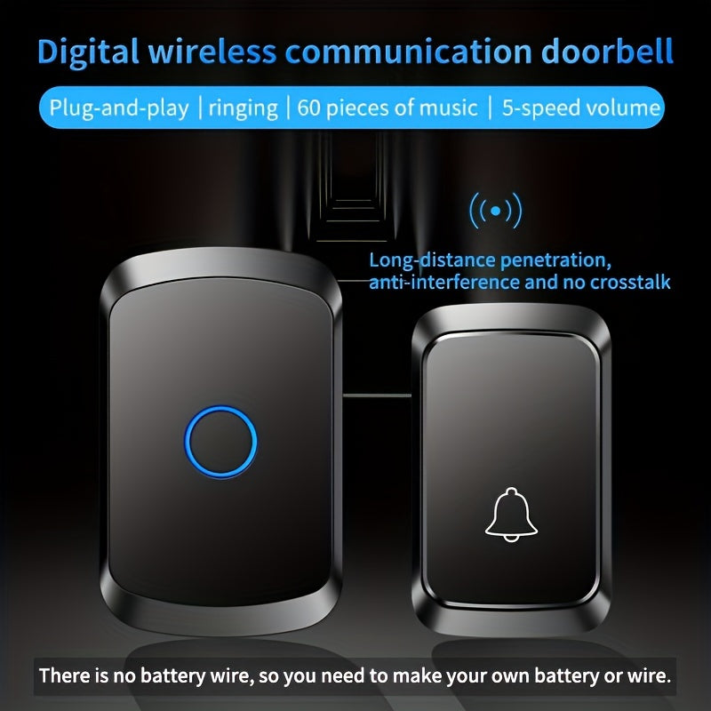 Wireless Doorbell with 304.8m Range 60 Chimes 5 Volume Levels LED Indicator