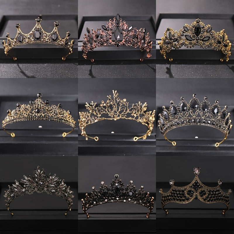 Black Crystal Tiaras and Crowns for Women Wedding Prom Baroque Rhinestone Headband Bridal Jewelry