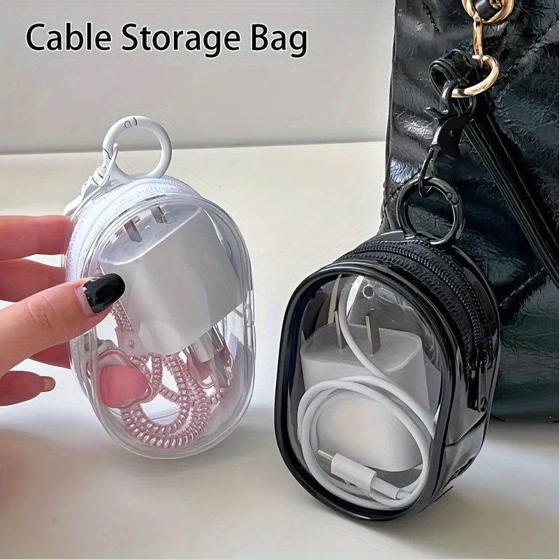 Mini Transparent Zipper Organizer with Keychain and Multiple Functions