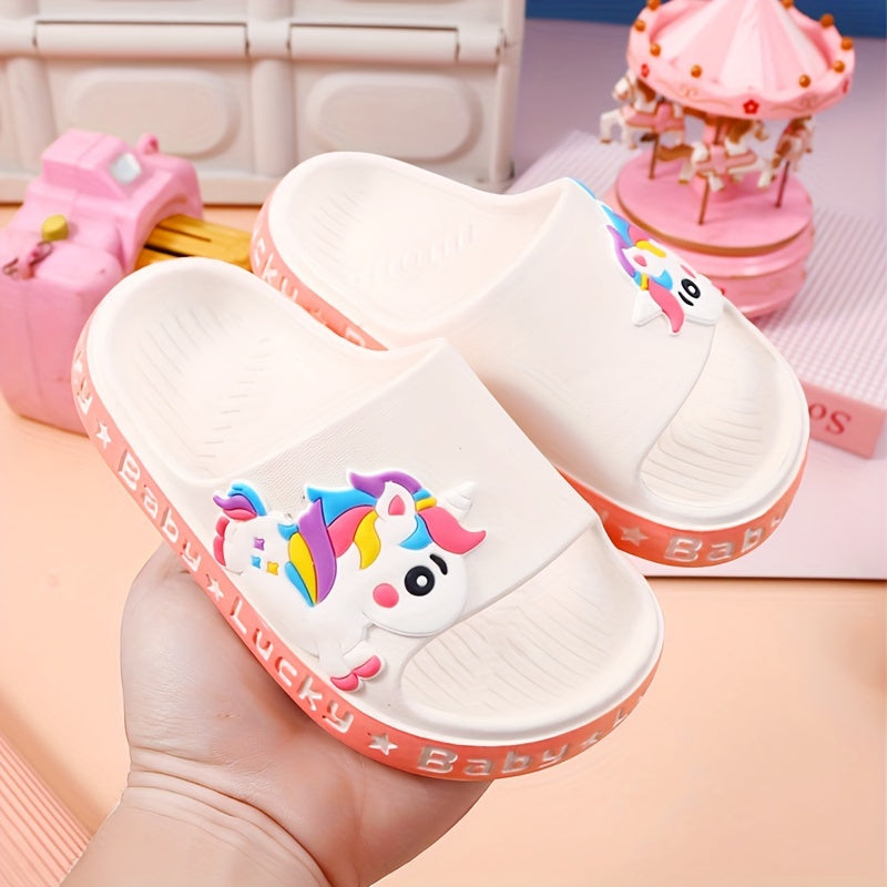 Kids' Cartoon Unicorn PVC Slippers Lightweight Breathable Slip-On Casual Shoes for Boys and Children Under 14