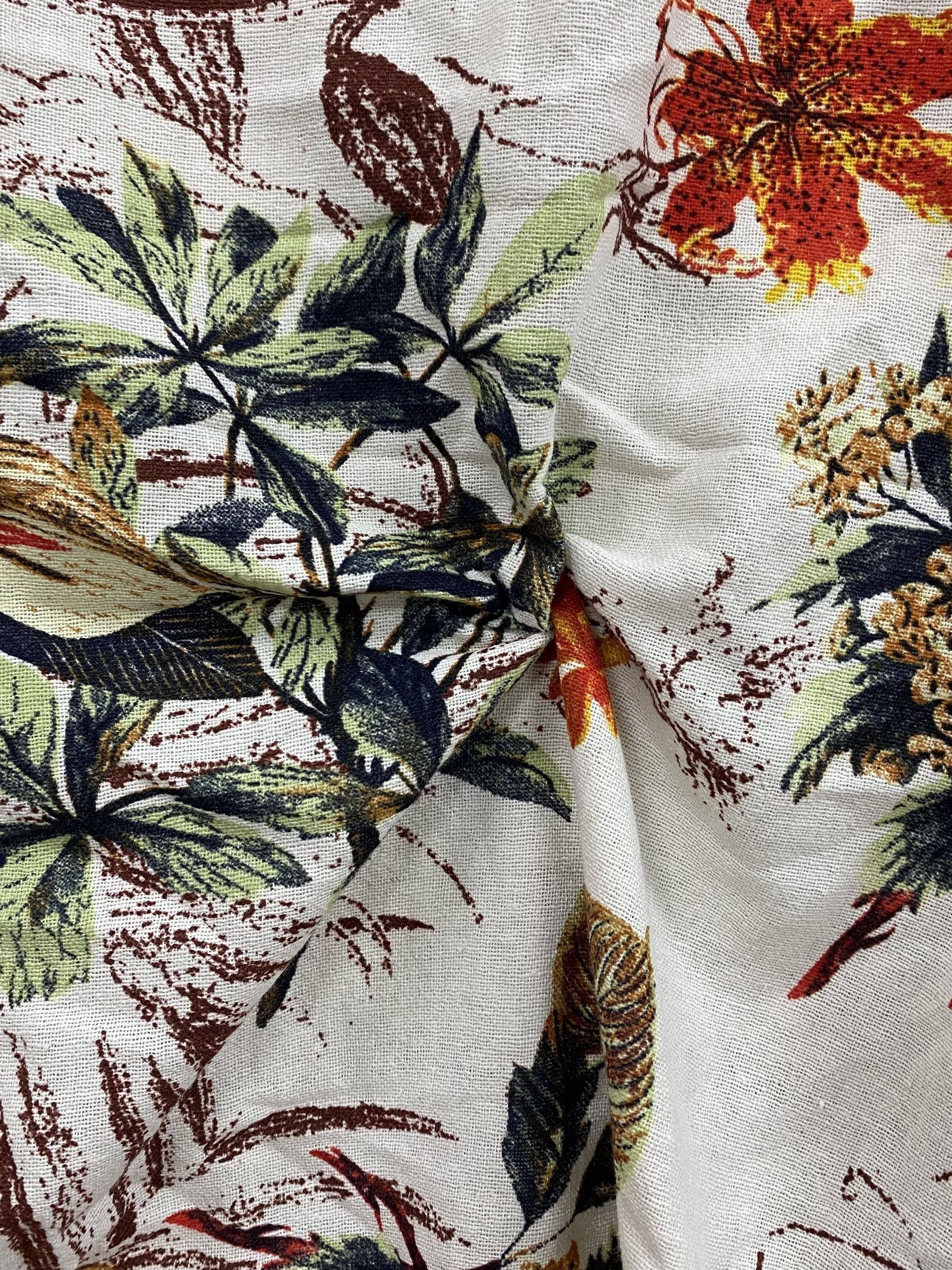 Plus Size Women's Cotton Long Sleeve Floral Blouse Casual Button-Up Shirt