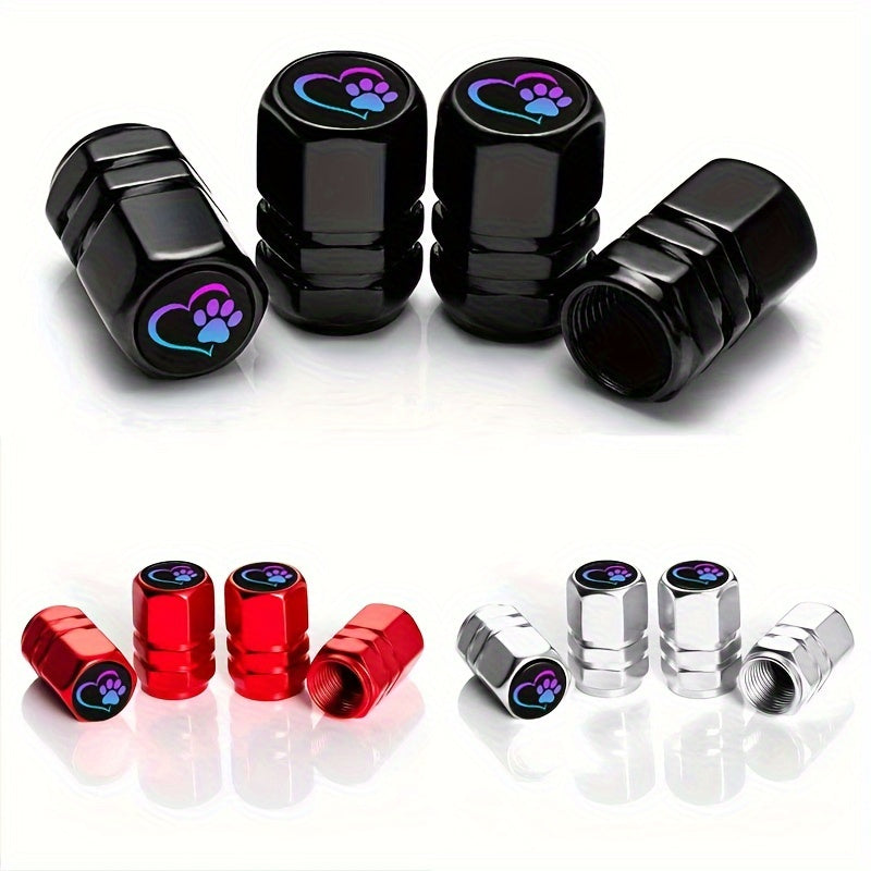 4PCS Tire Valve Covers Auto Car Truck SUV Motorcycle Colorful Footprint