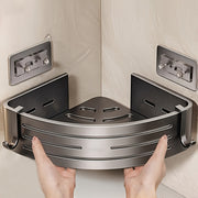 Aluminum Shower Organizer with Hooks Self-Adhesive Rust-Resistant Bathroom Shelf