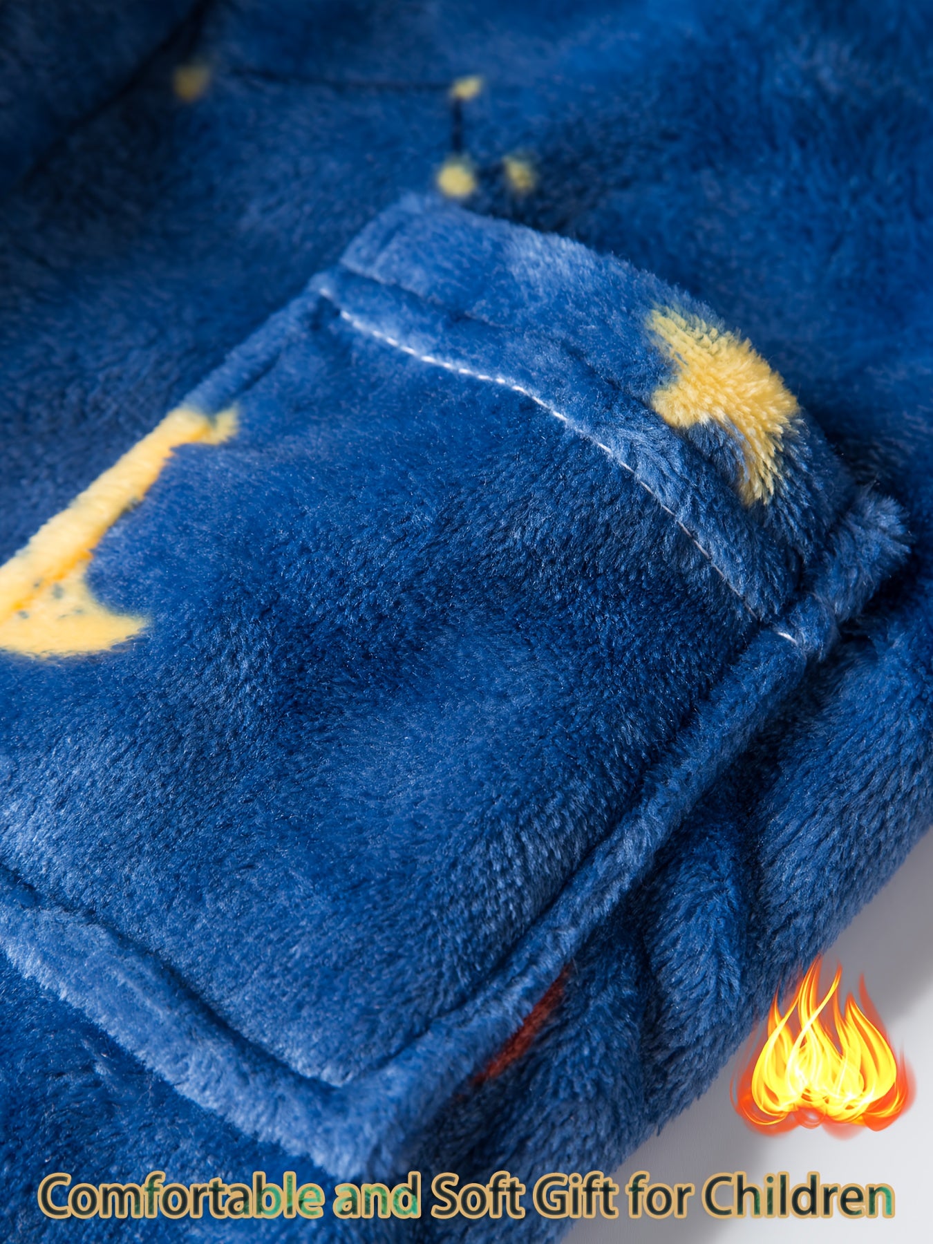 Bolalar uchun kosmik mavzuli flanel hammom kiyimi, kapushonli va choʻntakli, 2-11 yoshdagi bolalar uchun