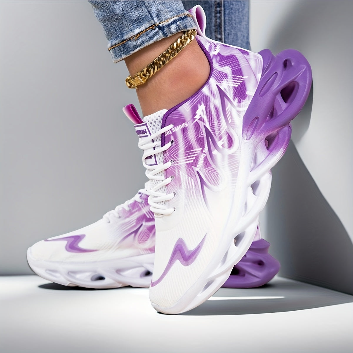 Women’s Gradient Flame Running Shoes Breathable Knit Upper EVA Sole Athletic Sneakers