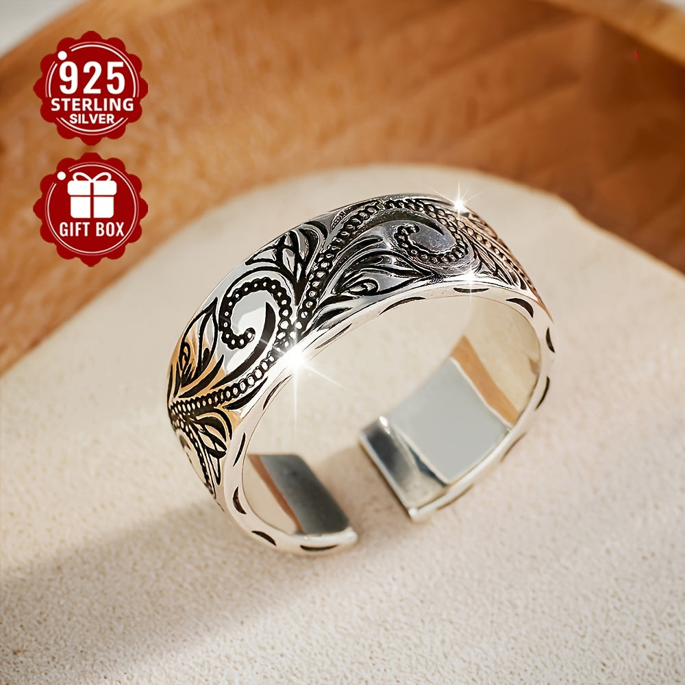 Sterling Silver Bohemian Ring Adjustable Paisley Leaf Flower Design Unisex