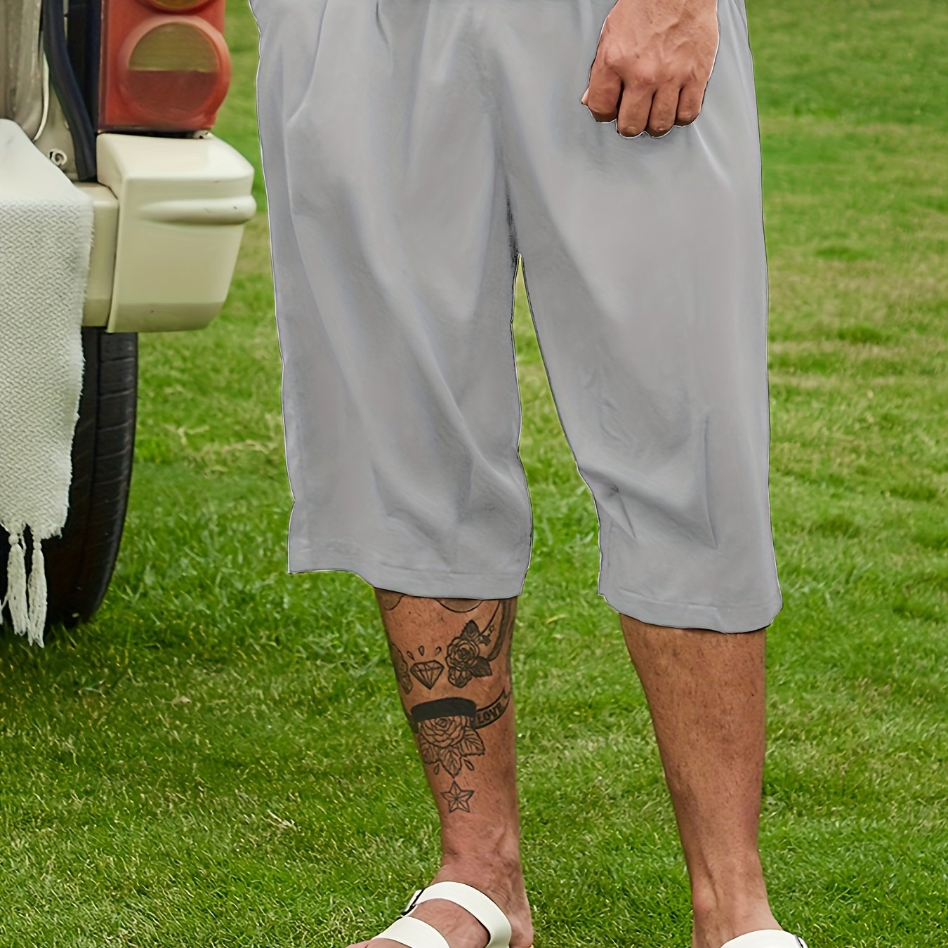 Plus Size Men's Breathable Solid Capri Pants Casual Summer Loose Fit