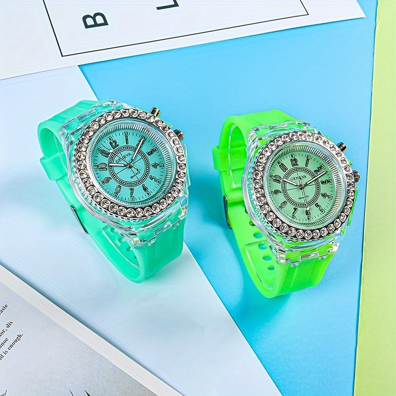 Luminous Student Digital Watch with Rhinestones Candy Colors for Teenagers