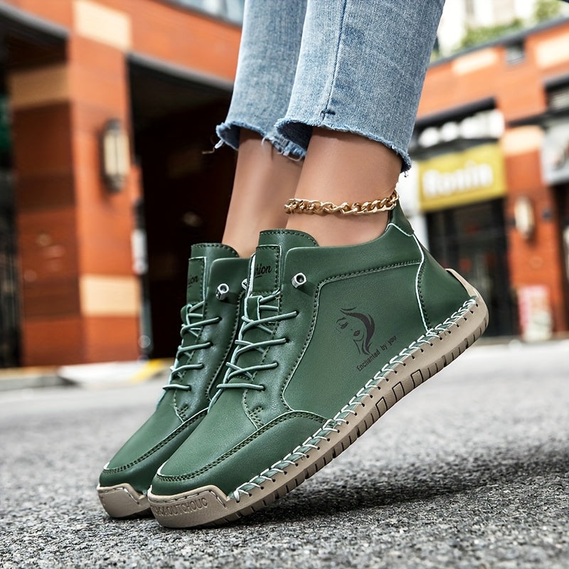 Women's Ankle Boots Leather Breathable Microfiber Non-Slip Casual Sneakers