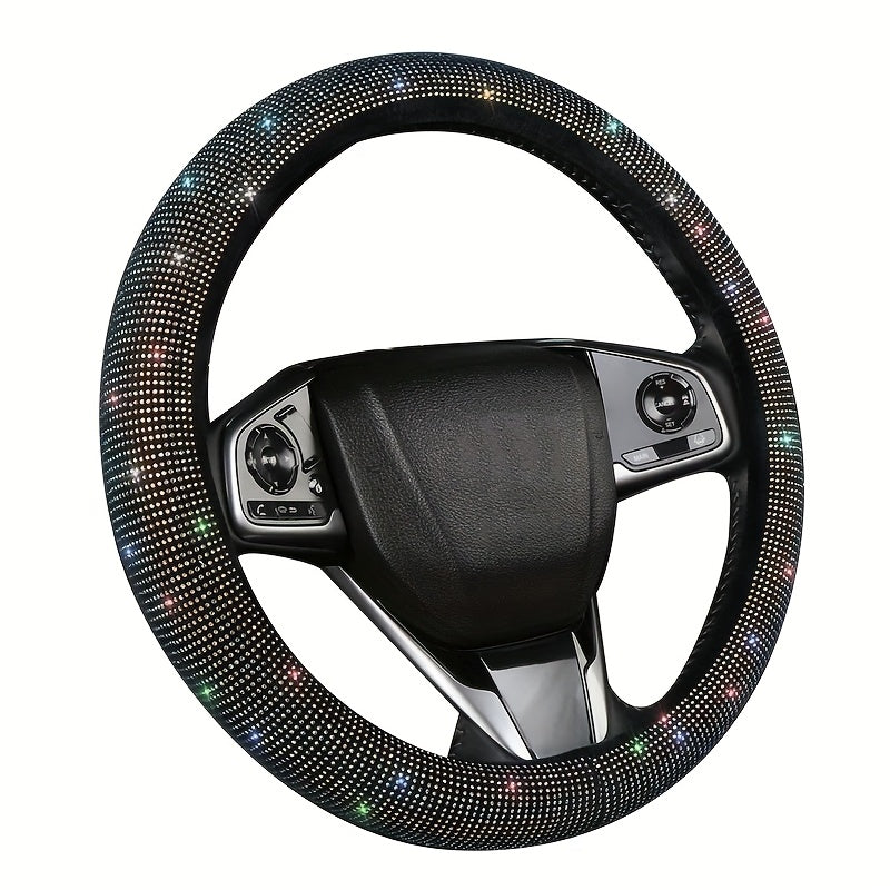 Sparkling Rhinestone Steering Wheel Cover 38cm Synthetic Fiber All-Season