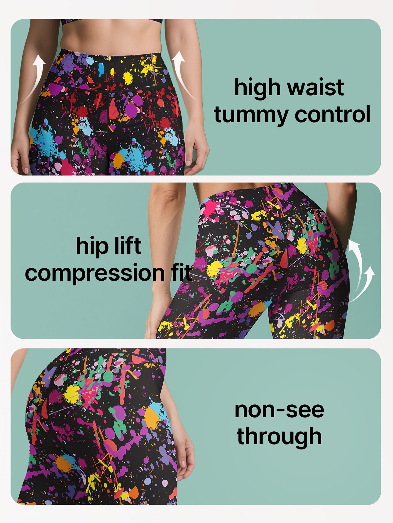 Women's Plus Size High-Waisted Yoga Shorts Soft Breathable Colorful Ink Print