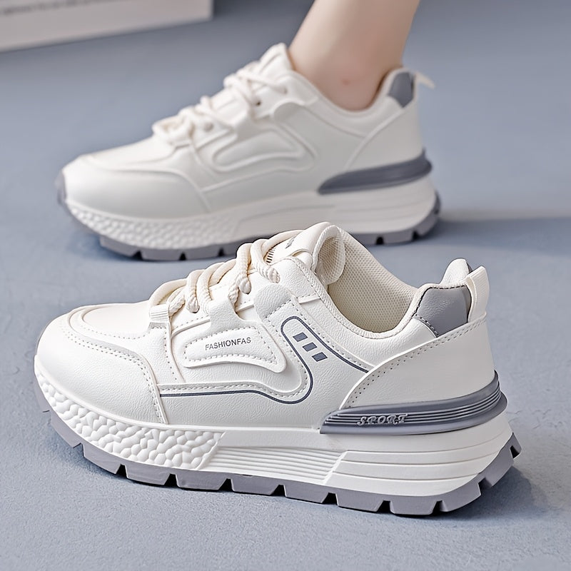 Women's Casual Sports Shoes Thick Sole Lace-up Outdoor Athletic Footwear