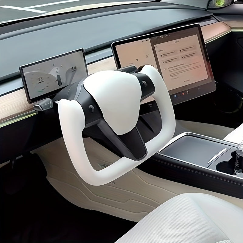 Car Steering Wheel Cover Black White Nappa Yoke for Tesla Model Y 2024