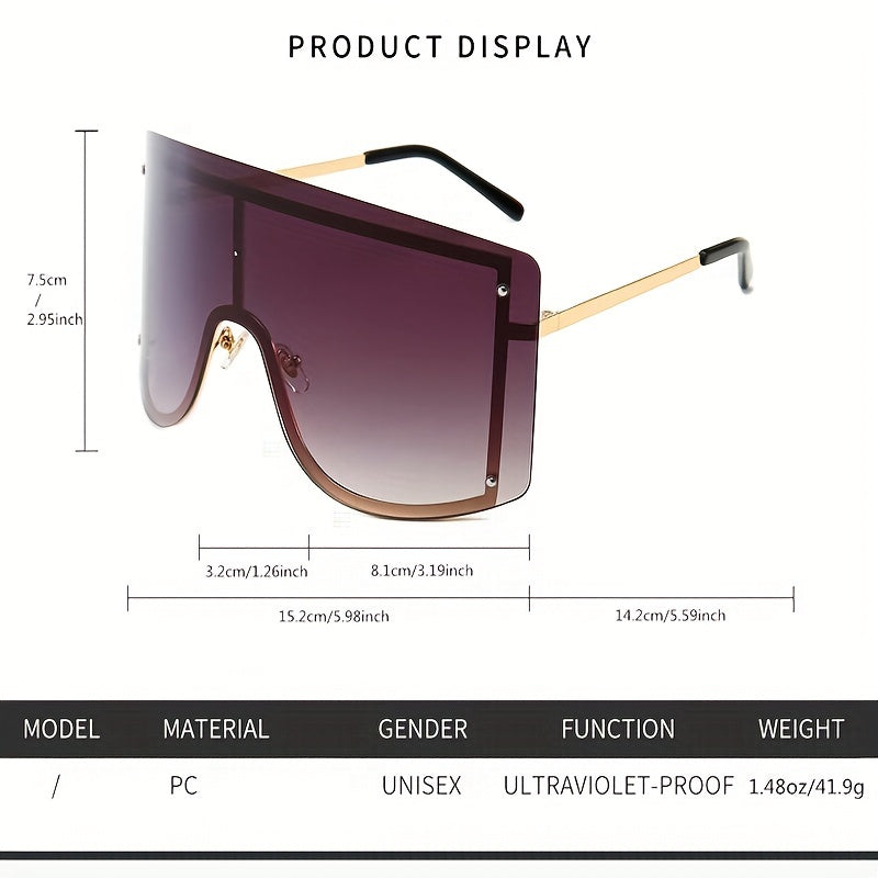 Large Unisex Sunglasses with Anti-Glare Gradient Shield for Summer Beach Parties