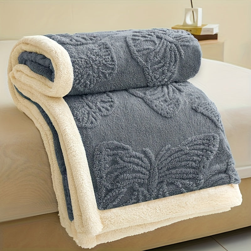 Gray Polyester Throw Blanket Double-Layered Warm Cozy for Year-Round Use