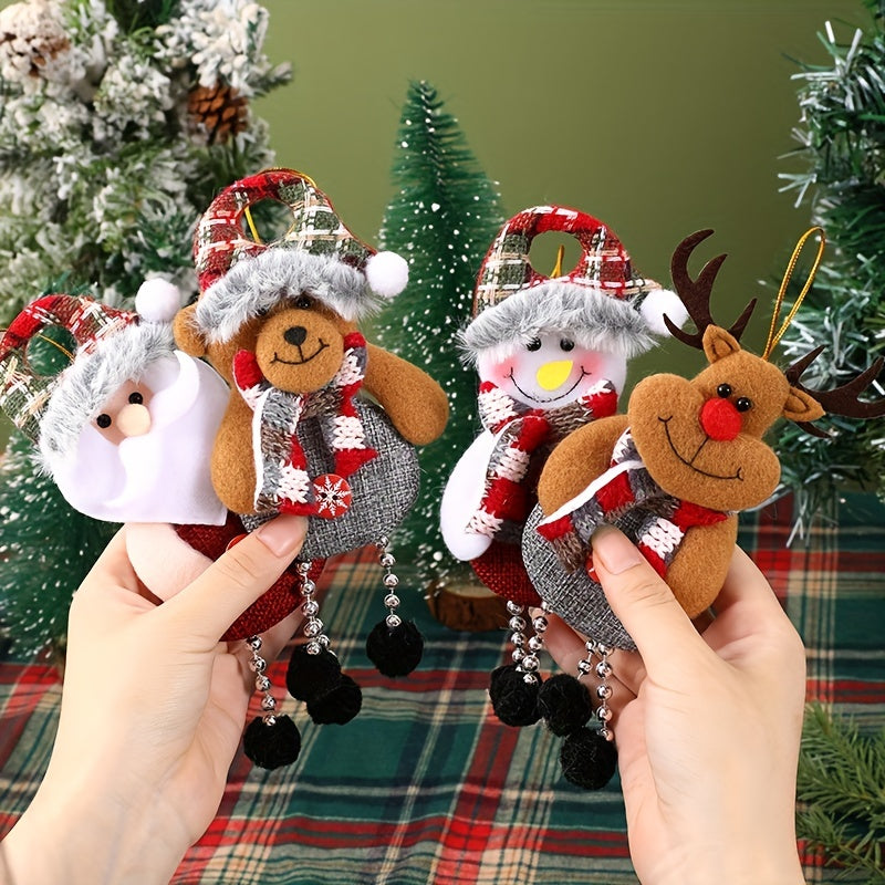 Set of 4 Christmas Hanging Decorations Santa Snowman Reindeer Bear Tree Ornaments