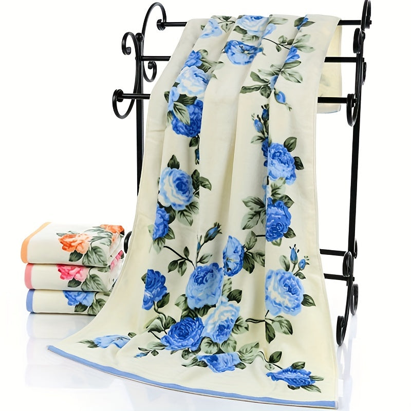 Cotton Flower Pattern Bath Towel Quick-Dry Hand and Bath Towel for Home Bathroom