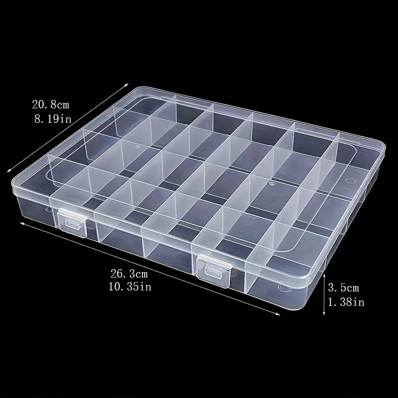 Большая прозрачная пластиковая коробка для хранения с 24 фиксированными ячейками для организации украшений