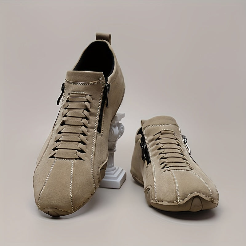 Zapatillas casuales para hombre con cierre de cremallera, transpirable, suela de goma, de caña baja, para uso diario al aire libre