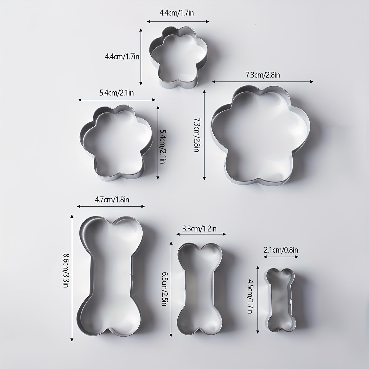 Set of 6 Dog Paw and Bone Cookie Cutters for Baking Pastries and Biscuits