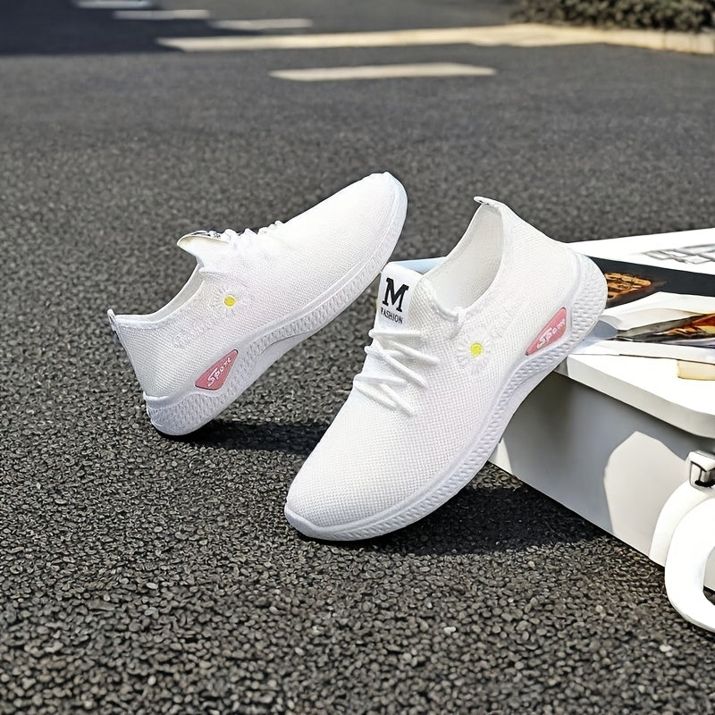 Women’s Breathable Fabric Sneakers with EVA Sole Black and White Lightweight Walking Shoes