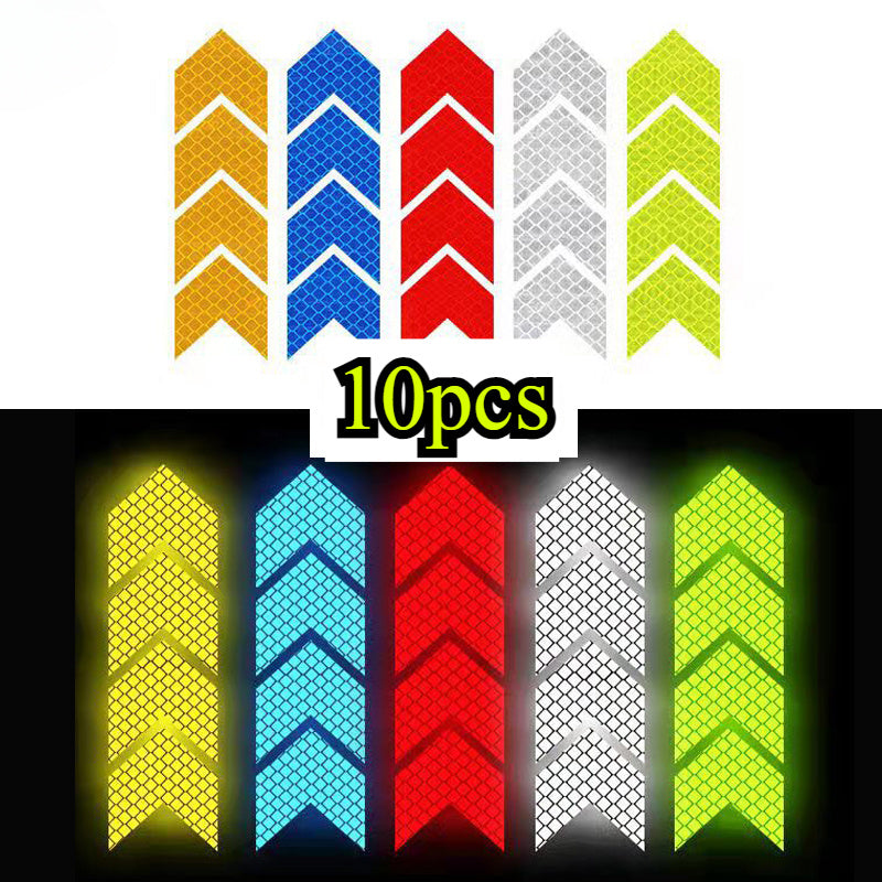 10 Pcs Reflective Arrow Stickers PET High-Visibility Safety Decals for Vehicles