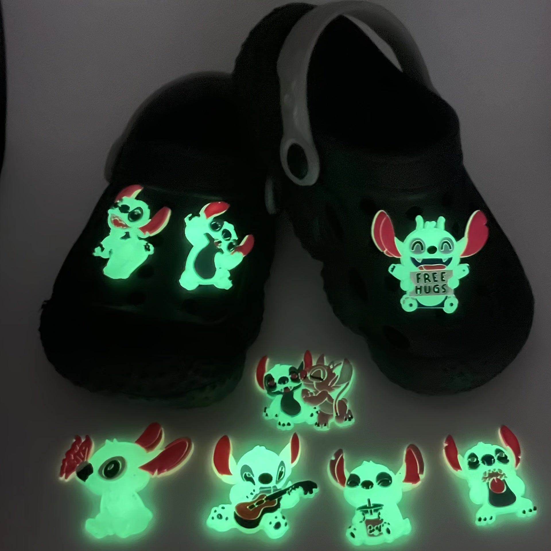 8pcs Kids Dinosaur Shoe Charms Fluorescent Garden Buckles Removable Accessories