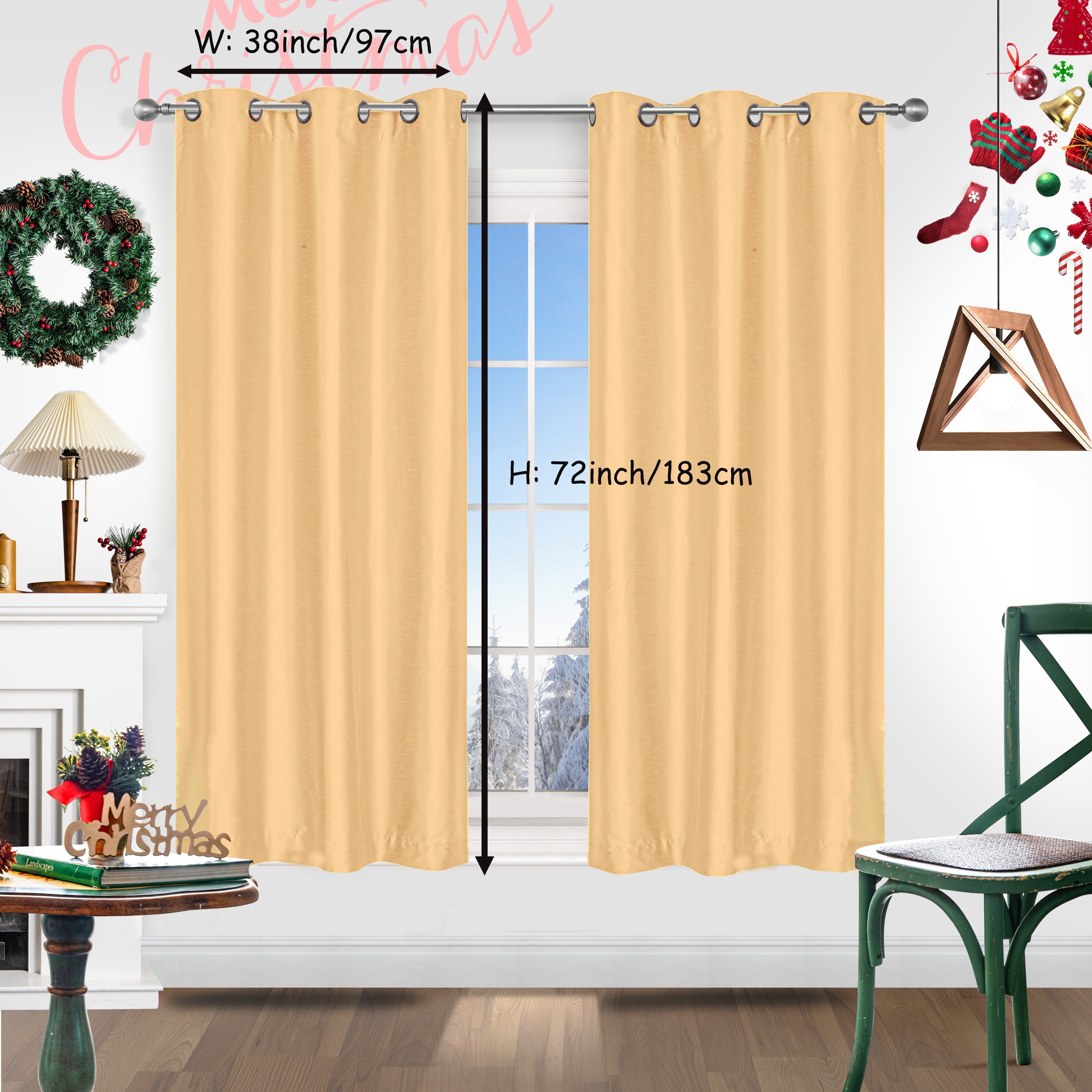 Red Christmas Curtains 2 Pieces Faux Silk Grommet Top for Living Room Bedroom Office