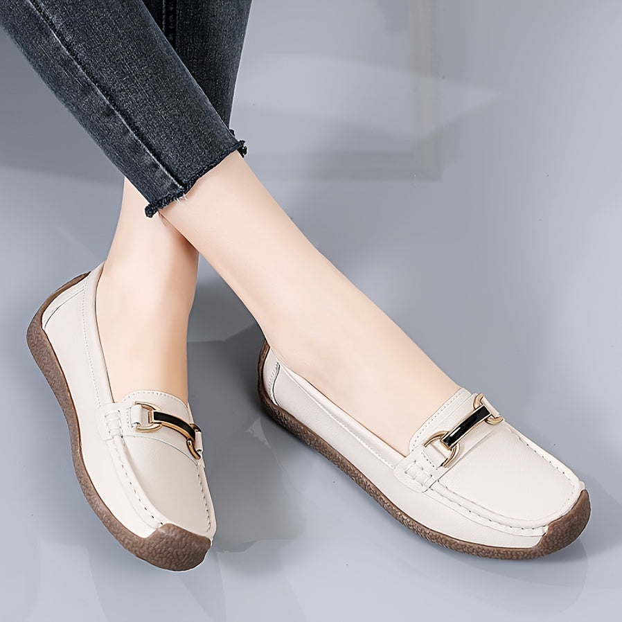 Women's Casual Slip-On Loafers Faux Leather Solid Color All-Season Comfort