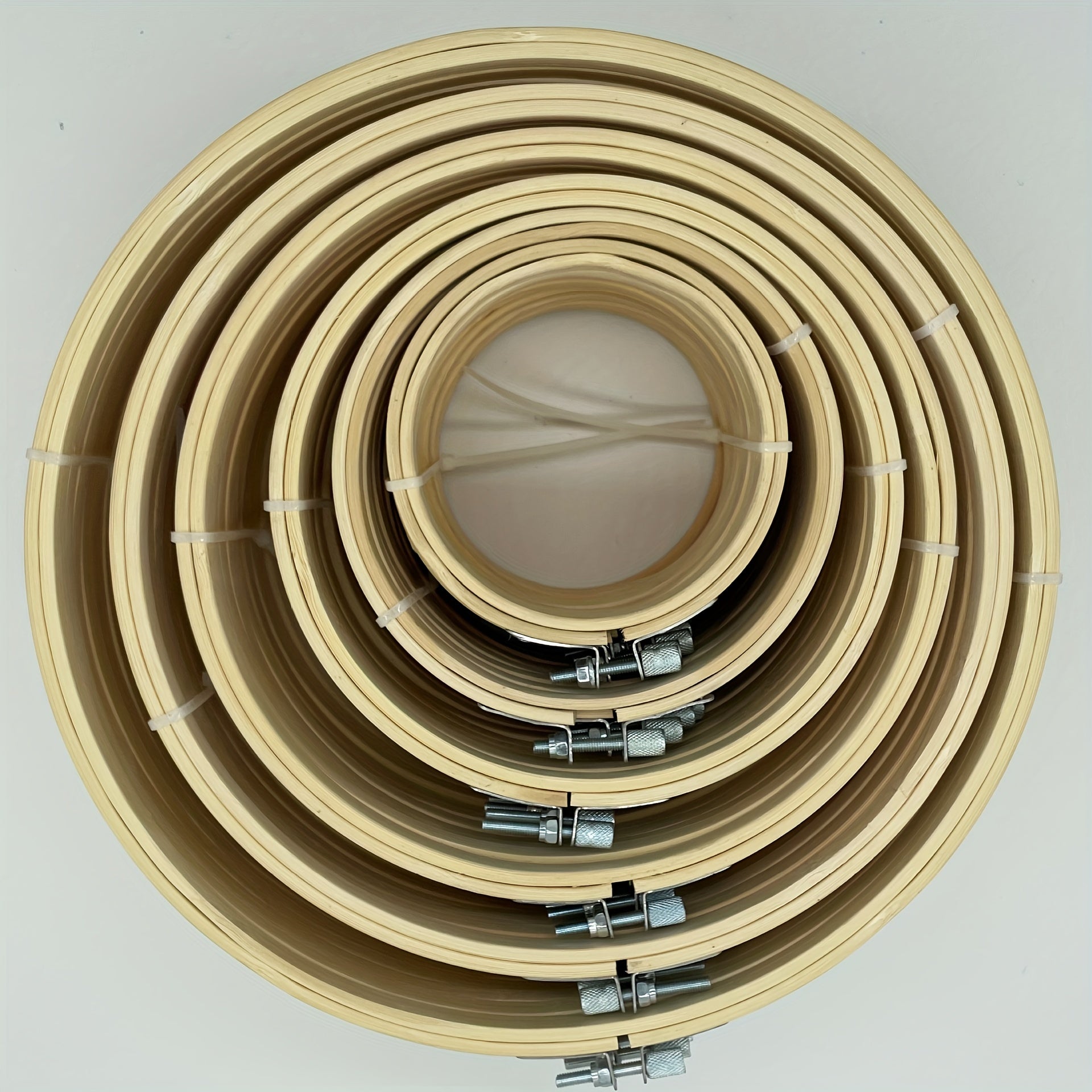 Set of 5 Light Yellow Bamboo Embroidery Wreaths for Wedding Decoration and DIY Crafts