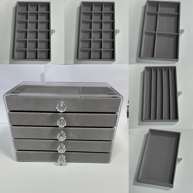 Clear Acrylic Jewelry and Shoe Storage Case with 5-Tier Velvet Organizer